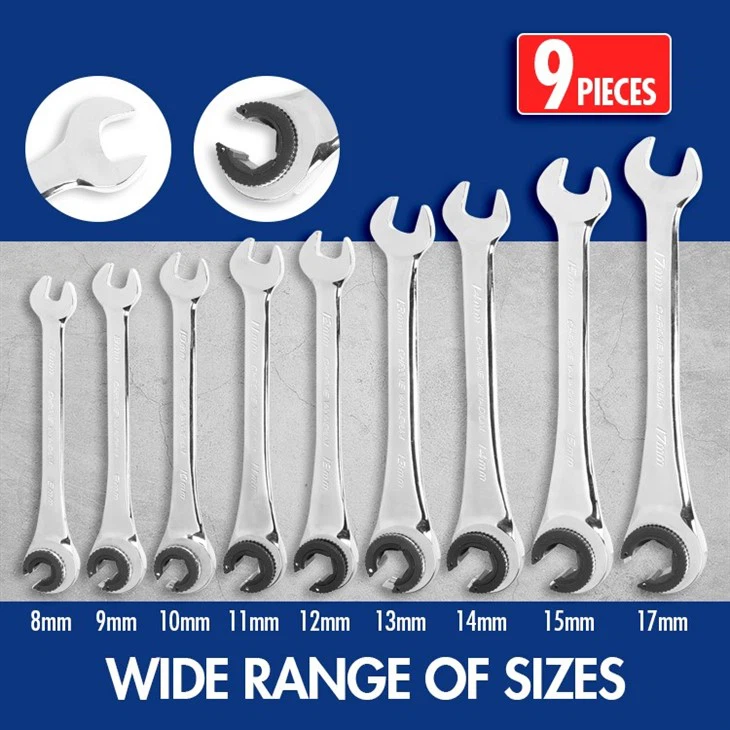 9PCS Ratchet Combination Wrench Tool Set